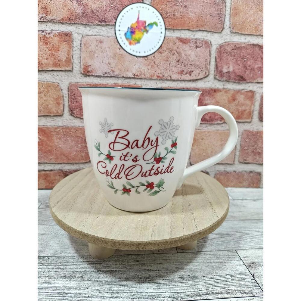 Pfaltzgraff Winterberry Baby Its Cold Outside Mug Snowflakes Holly Berries 20 oz